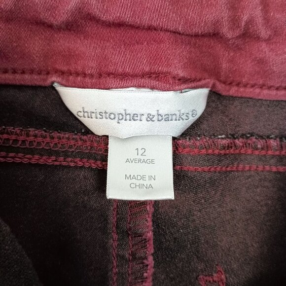 Christopher & Banks High Rise Slim Fit Ankle Jeans Burgundy Size 12 Stretch - Picture 3 of 5